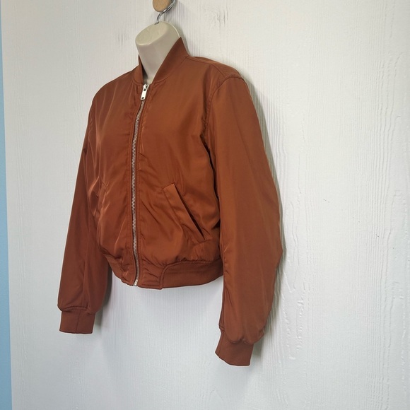 H&M - Orange Shiny Zipper Closure With Pockets Long Sleeve Bomber Jacket XS - Picture 6 of 9